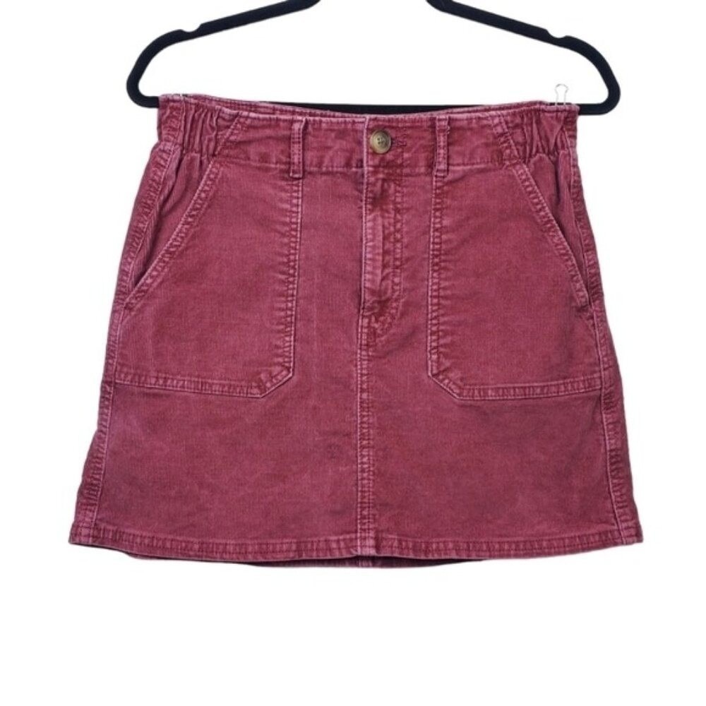 American Eagle Womens Distressed Red Corduroy Hi-Rise A-Line Mini Skirt Size 2